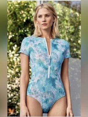 NWT Johnny Was Turquoise Neoprene One piece Swimsuit Sz M